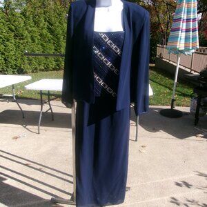 RM RICHARDS NAVY BEADED BODICE DRESS&JACKET SET 8